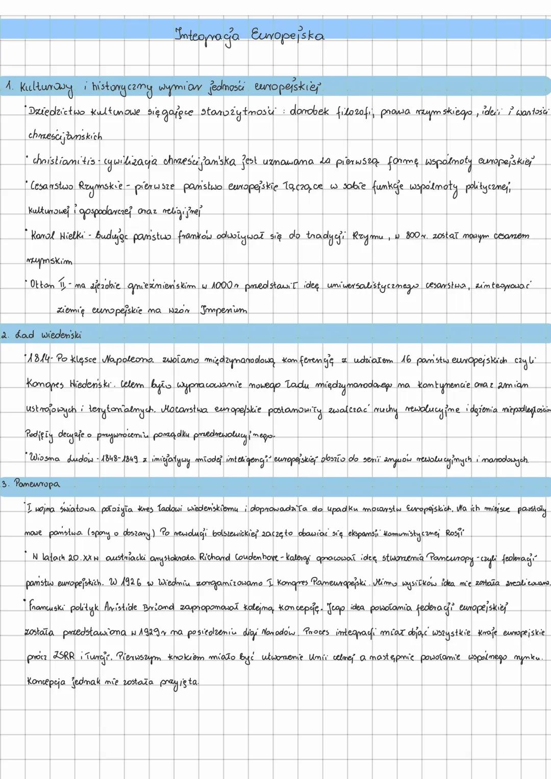 ## Integracja Europejska
1. **Kulturowy i historyczny wymiar jedności europejskiej**
* Dziedzictwo kulturowe sięgające starożytności: doro