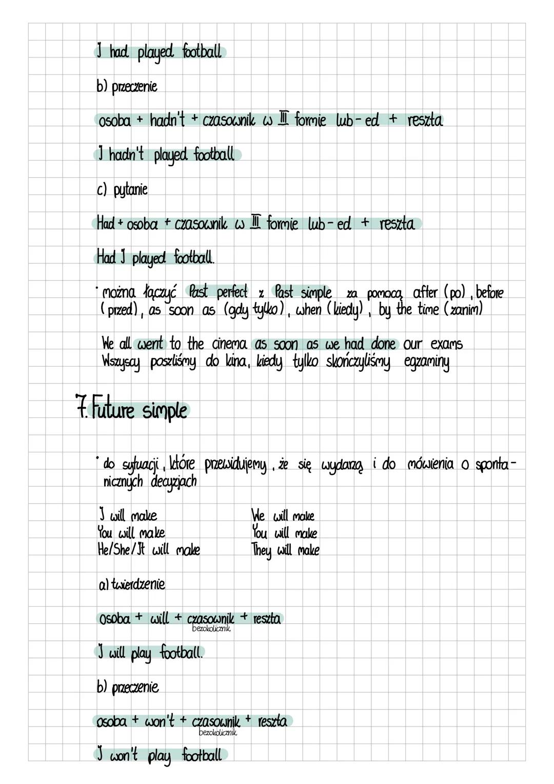1. Present simple
• do sytuacji regulamych, powtarzających się i do ogólnych faktów
I make
You make
He/she/it makes
a) twierdzenie
We make
Y