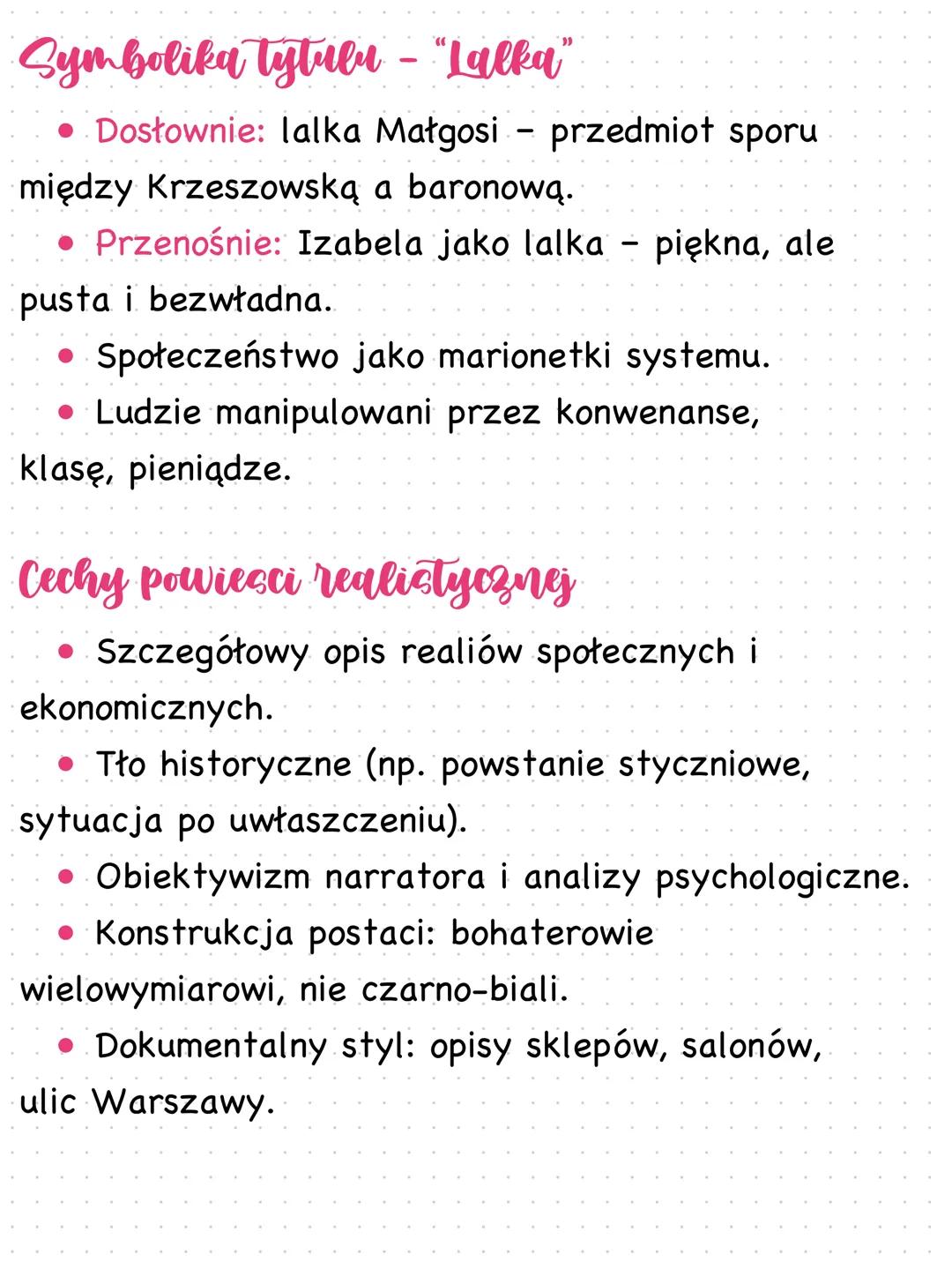 --- OCR Start ---
Lalka"
Bolesław Prus
• Gatunek: powieść realistyczna z elementami
powieści psychologicznej i społeczno-obyczajowej
• Data