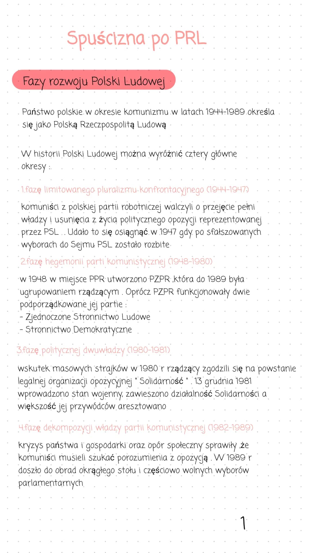 Spuścizna po PRL
Fazy rozwoju Polski Ludowej
Państwo polskie. w okresie komunizmu w latach 1944-1989.określa
się jako Polską Rzeczpospolitą