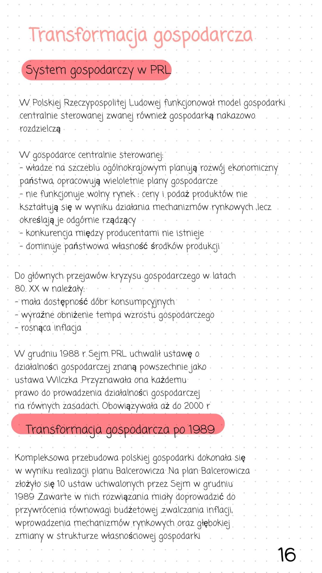 Transformacja gospodarcza
System gospodarczy w PRL
W Polskiej Rzeczypospolitej Ludowej funkcjonował model gospodarki
centralnie sterowanej z