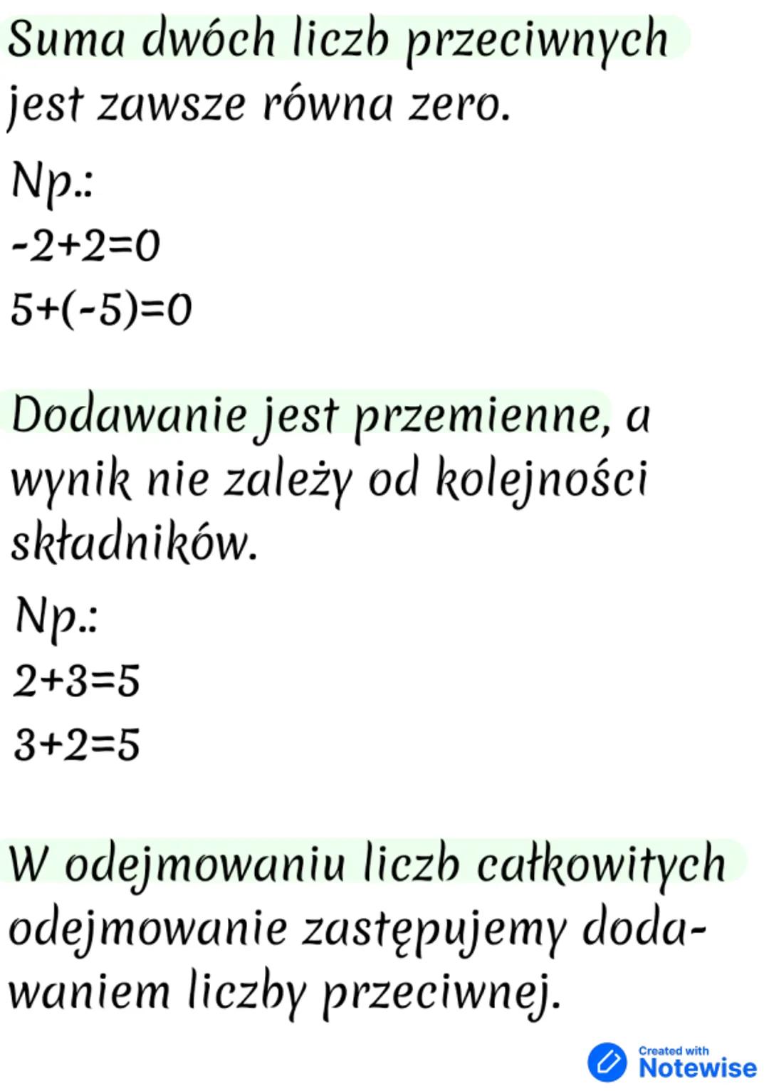 Matematyka
Liczby całkowite
Liczby całkowite np. -99,-27,-5,1,
2,4,5...
Liczby ujemne leżą po lewej
stronie od zera. Np. -6,-38,-89...
Liczb