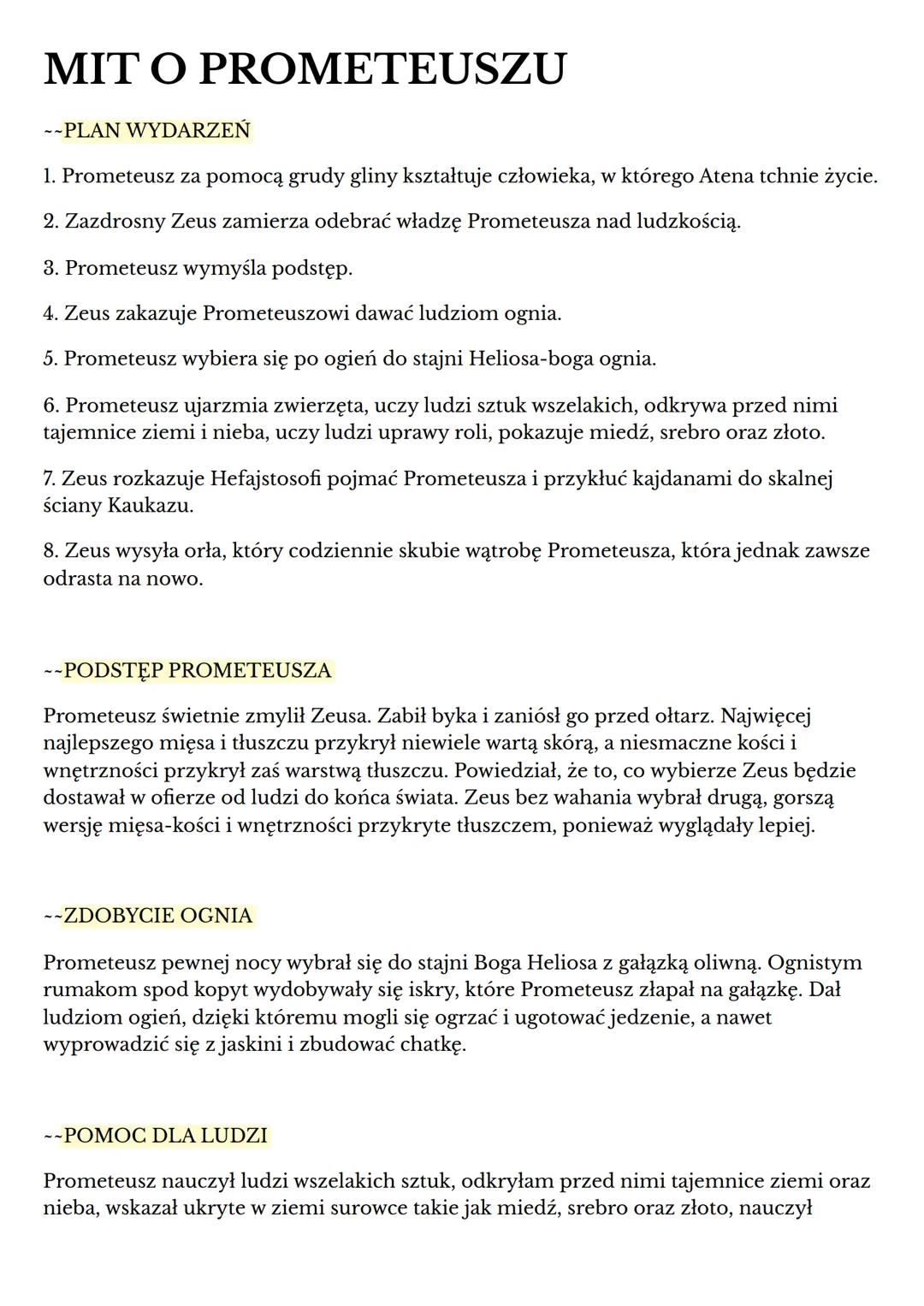 MIT O PROMETEUSZU
--PLAN WYDARZEŃ
1. Prometeusz za pomocą grudy gliny kształtuje człowieka, w którego Atena tchnie życie.
2. Zazdrosny Zeus