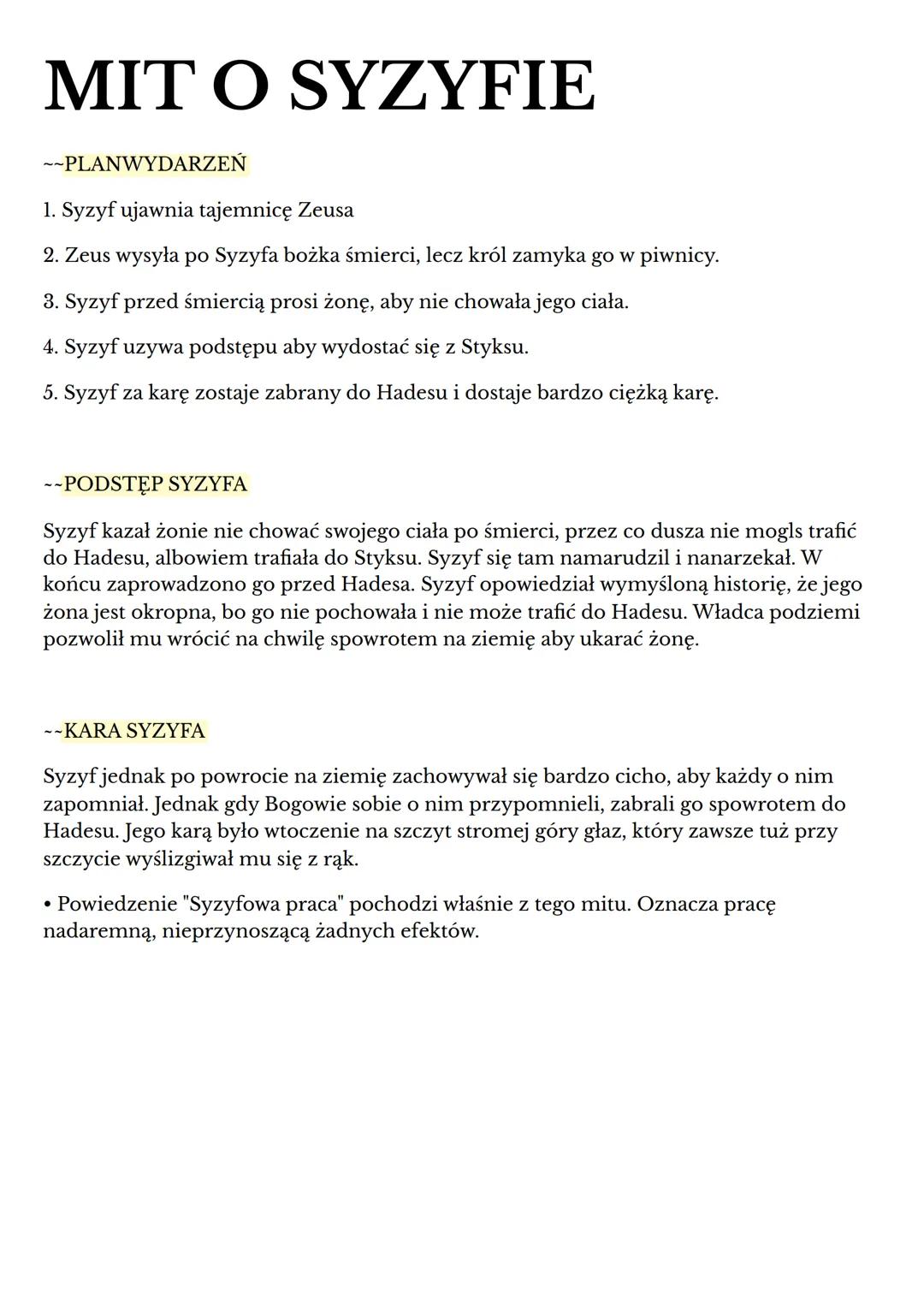 # MIT O SYZYFIE
--PLAN WYDARZEŃ
1. Syzyf ujawnia tajemnicę Zeusa
2. Zeus wysyła po Syzyfa bożka śmierci, lecz król zamyka go w piwnicy.
3.