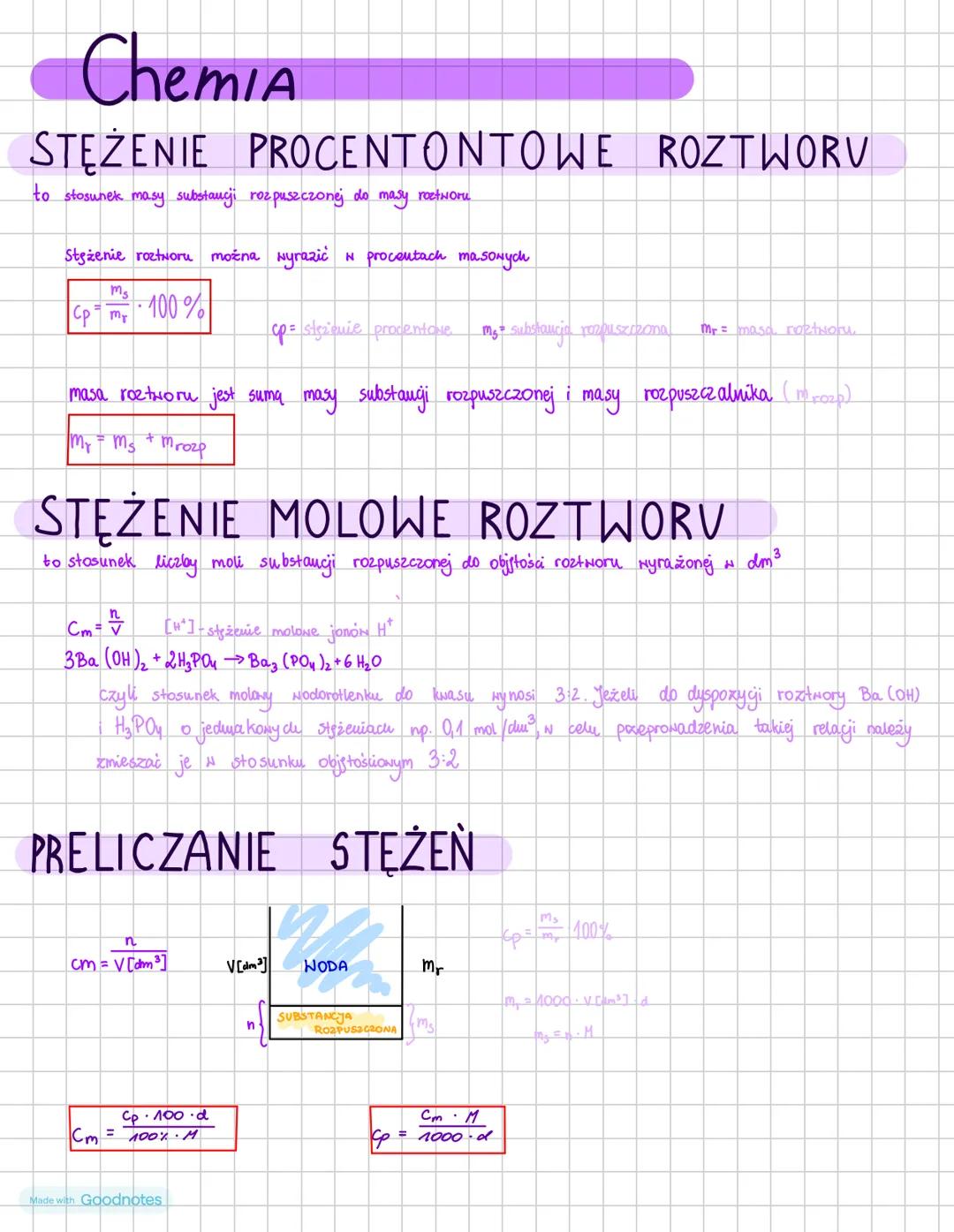 Chemia
STĘŻENIE PROCENTONTOWE ROZTWORV
to stosunek masy substancji rozpuszczonej do masy roztworu
Stężenie roztworu można wyrazić w procenta