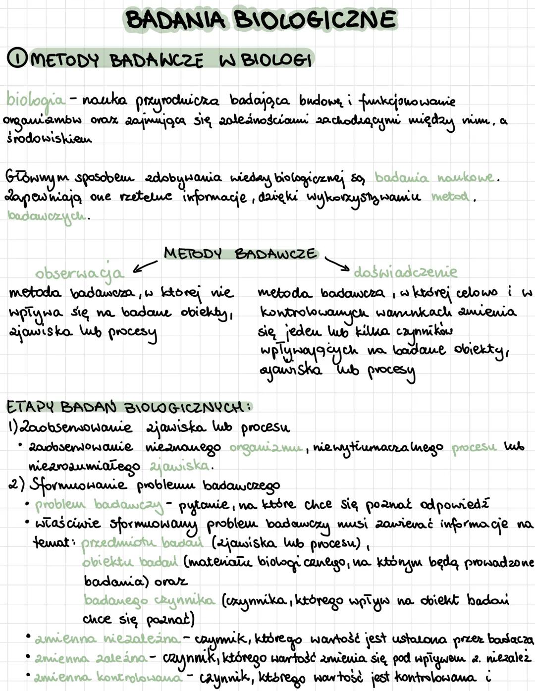 # BADANIA BIOLOGICZNE
1 **METODY BADAWCZE W BIOLOGI**
biologia - nauka przyrodnicza badająca budowę i funkcjonowanie organizmów oraz zajmu