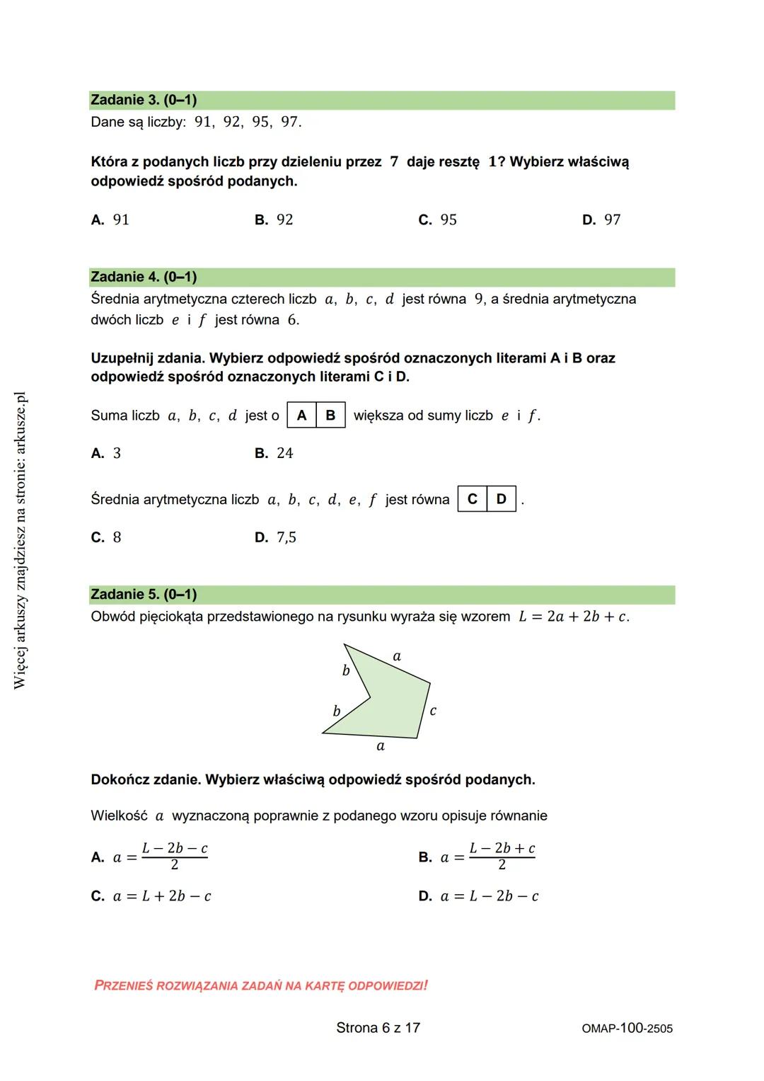 CENTRALNA
KOMISJA
EGZAMINACYJNA
KOD UCZNIA
8
WYPEŁNIA UCZEŃ
PESEL
Arkusz zawiera informacje
prawnie chronione do momentu
rozdpoczęcia egzami