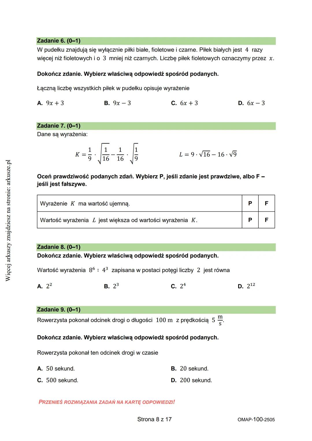 CENTRALNA
KOMISJA
EGZAMINACYJNA
KOD UCZNIA
8
WYPEŁNIA UCZEŃ
PESEL
Arkusz zawiera informacje
prawnie chronione do momentu
rozdpoczęcia egzami