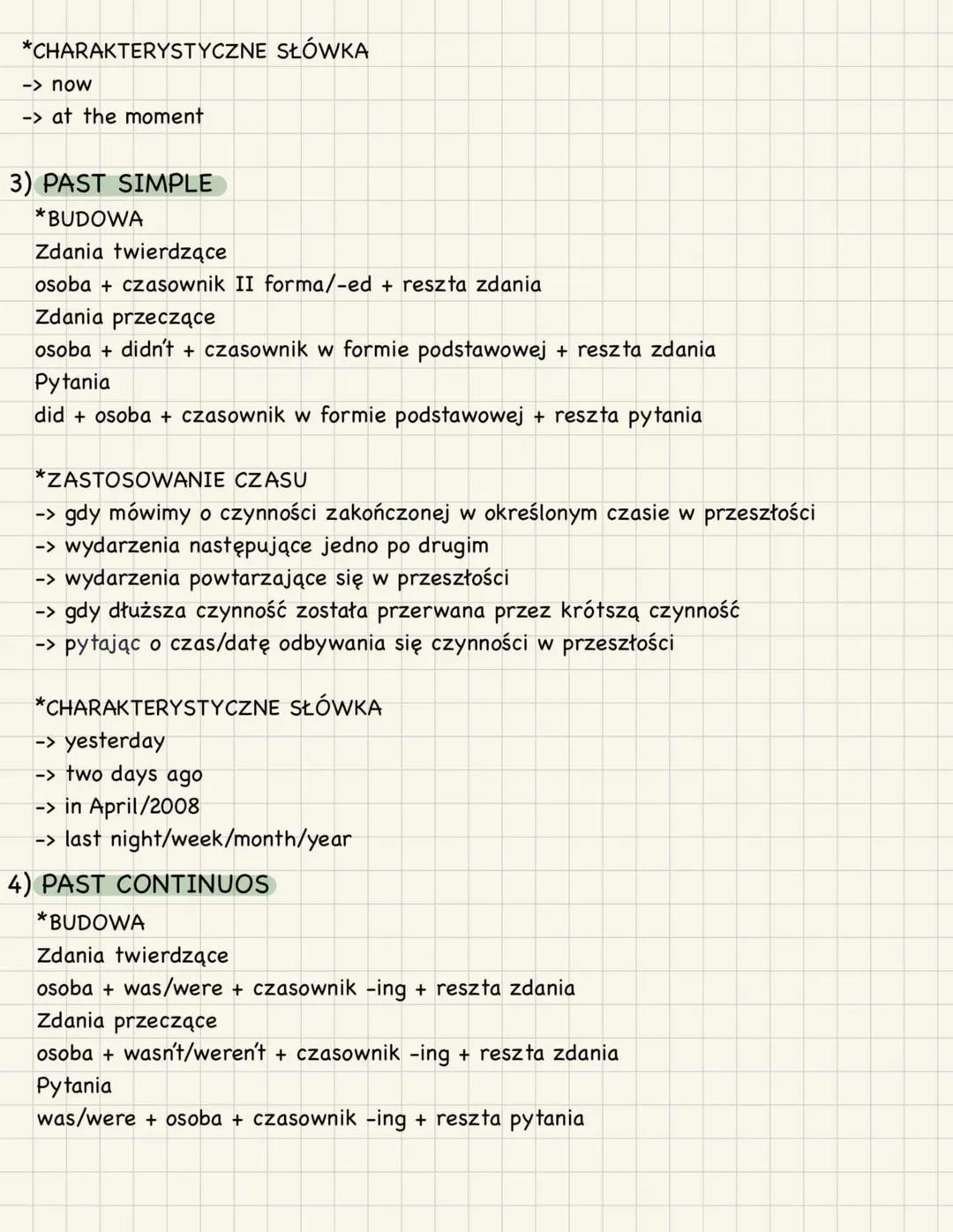 1) PRESENT SIMPLE
*BUDOWA
Zdania twierdzące:
osoba + czasownik w formie podstawowej + reszta zdania
W zdaniach twierdzących do She/He/It dod