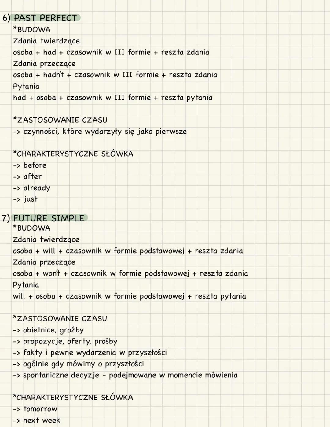 1) PRESENT SIMPLE
*BUDOWA
Zdania twierdzące:
osoba + czasownik w formie podstawowej + reszta zdania
W zdaniach twierdzących do She/He/It dod