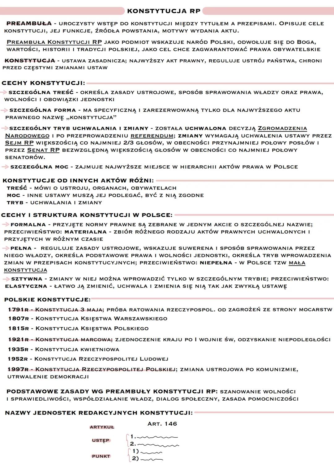 # KONSTYTUCJA RP
**PREAMBUŁA** - UROCZYSTY WSTĘP DO KONSTYTUCJI MIĘDZY TYTUŁEM A PRZEPISAMI. OPISUJE CELĘ KONSTYTUCJI, JEJ FUNKCJĘ, ŹRÓDŁA