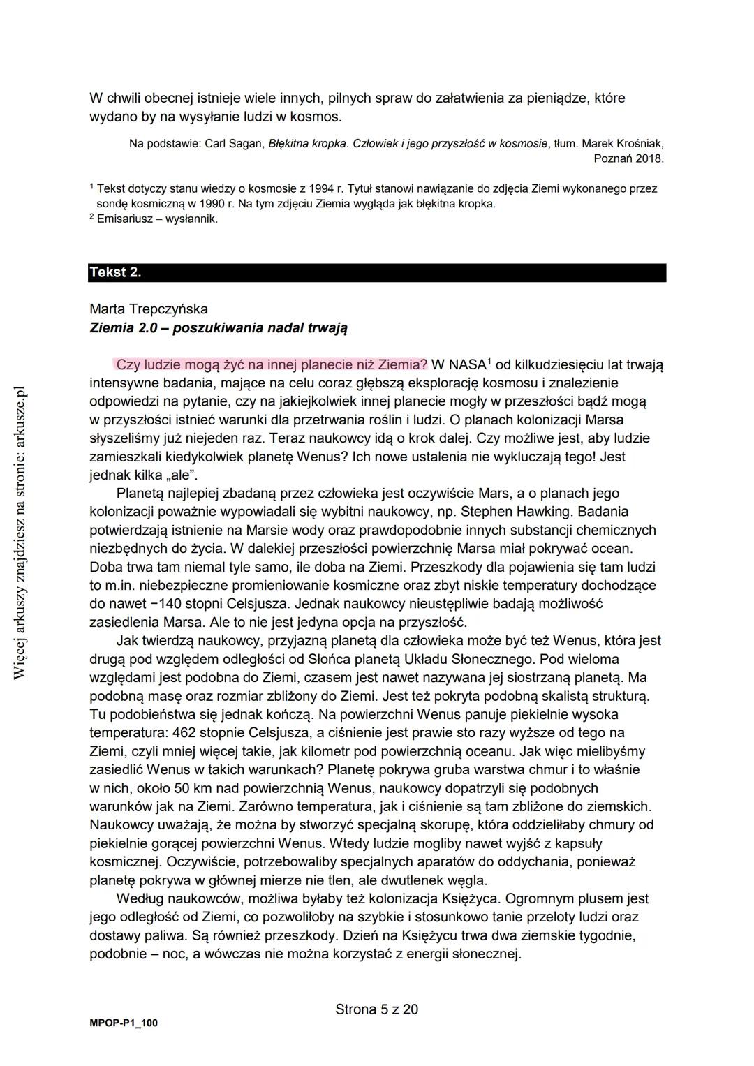 Więcej arkuszy znajdziesz na stronie: arkusze.pl
CENTRALNA
KOMISJA
EGZAMINACYJNA
WYPEŁNIA ZDAJĄCY
KOD
PESEL
Egzamin maturalny
Arkusz zawiera