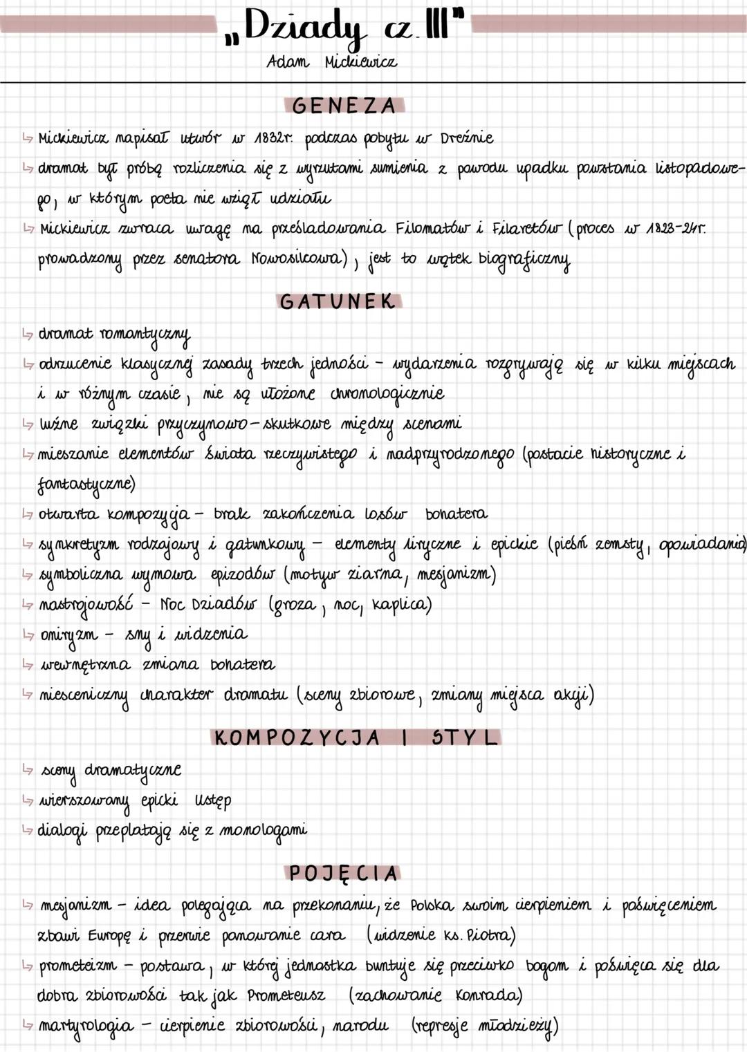 --- OCR Start ---
Dziady cz.
Adam Mickiewicz
GENEZA
Mickiewicz napisał utwór w 1832r. podczas pobytu w Dreźnie
dramat byt próbę rozliczenia