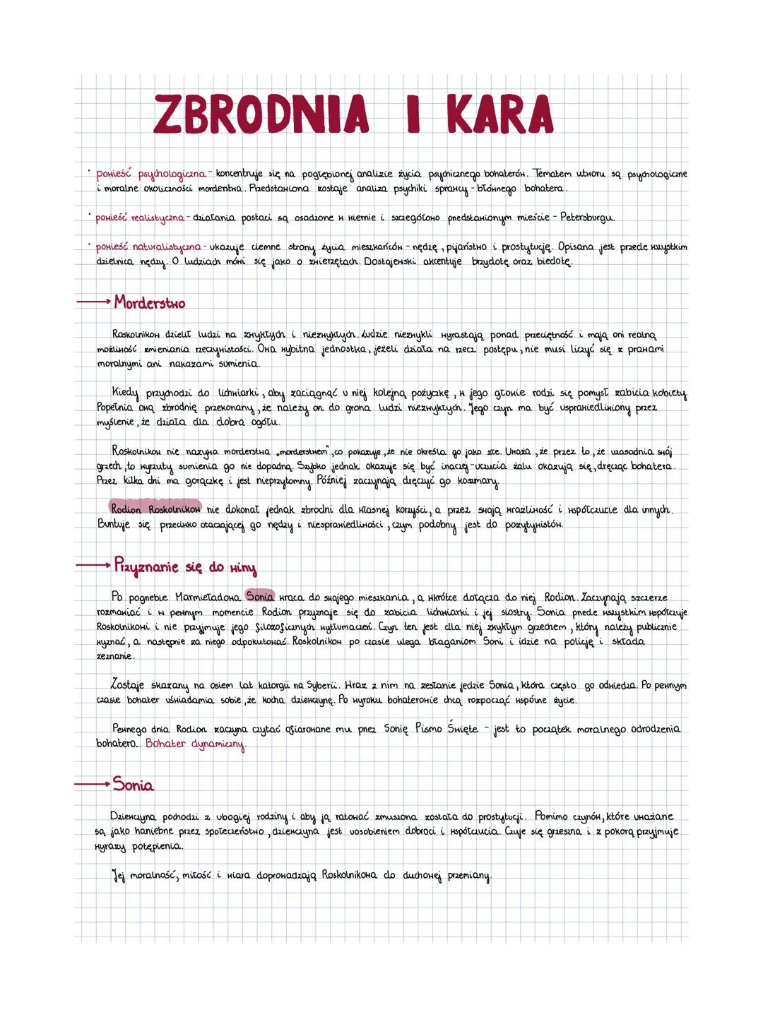 --- OCR Start ---
ZBRODNIA I KARA
* powieść psychologiczna - koncentruje się na pogłębionej analizie życia psychicznego bohaterów. Tematem