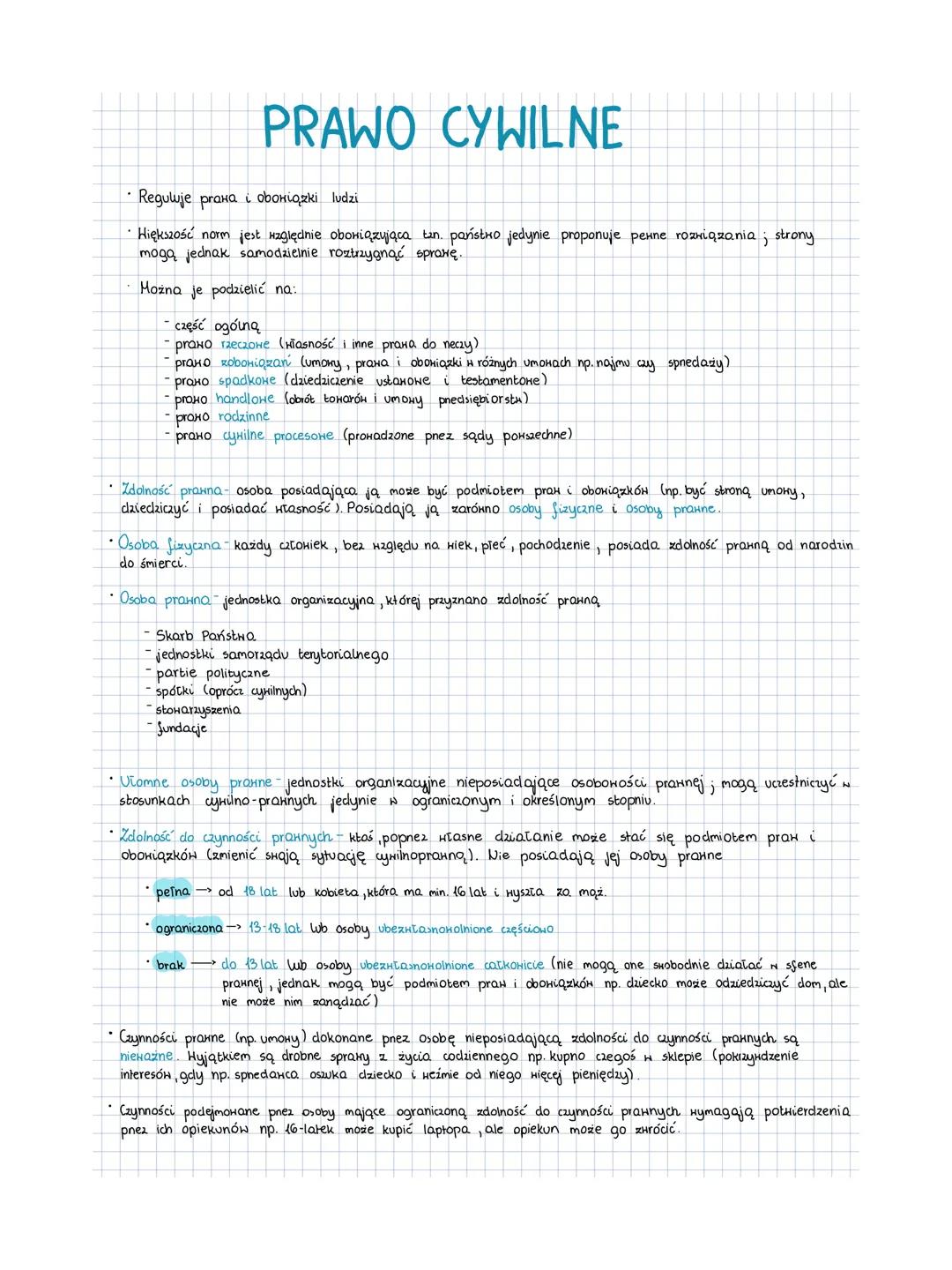 PRAWO CYWILNE
• Reguluje prawa i obowiązki ludzi
• Większość norm jest względnie obowiązująca, tzn. państwo jedynie proponuje pewne rozwiąza