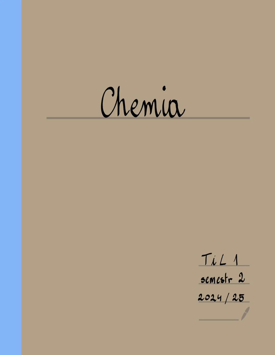 # Chemia
Ti
L 1
semstr 2
2024/25 *
Chemia, egzamin
*Podstawowe pojęcia i prawa chemiczne
ATOM: najmniejsza cząstka pierwiastka chemiczneg