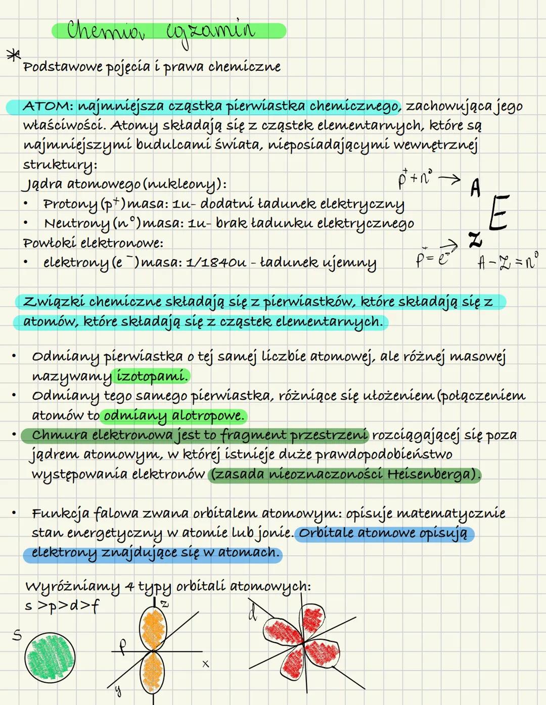# Chemia
Ti
L 1
semstr 2
2024/25 *
Chemia, egzamin
*Podstawowe pojęcia i prawa chemiczne
ATOM: najmniejsza cząstka pierwiastka chemiczneg