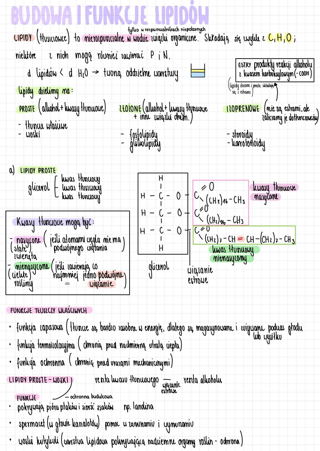 BUDOWA I FUNKCJE LIPIDÓW
tylko w rorpunualnikach niepolarnych
CIPIDY (tłuszczowce) to mierorpuncialne w wodzie ciqului organiciune. Składaj