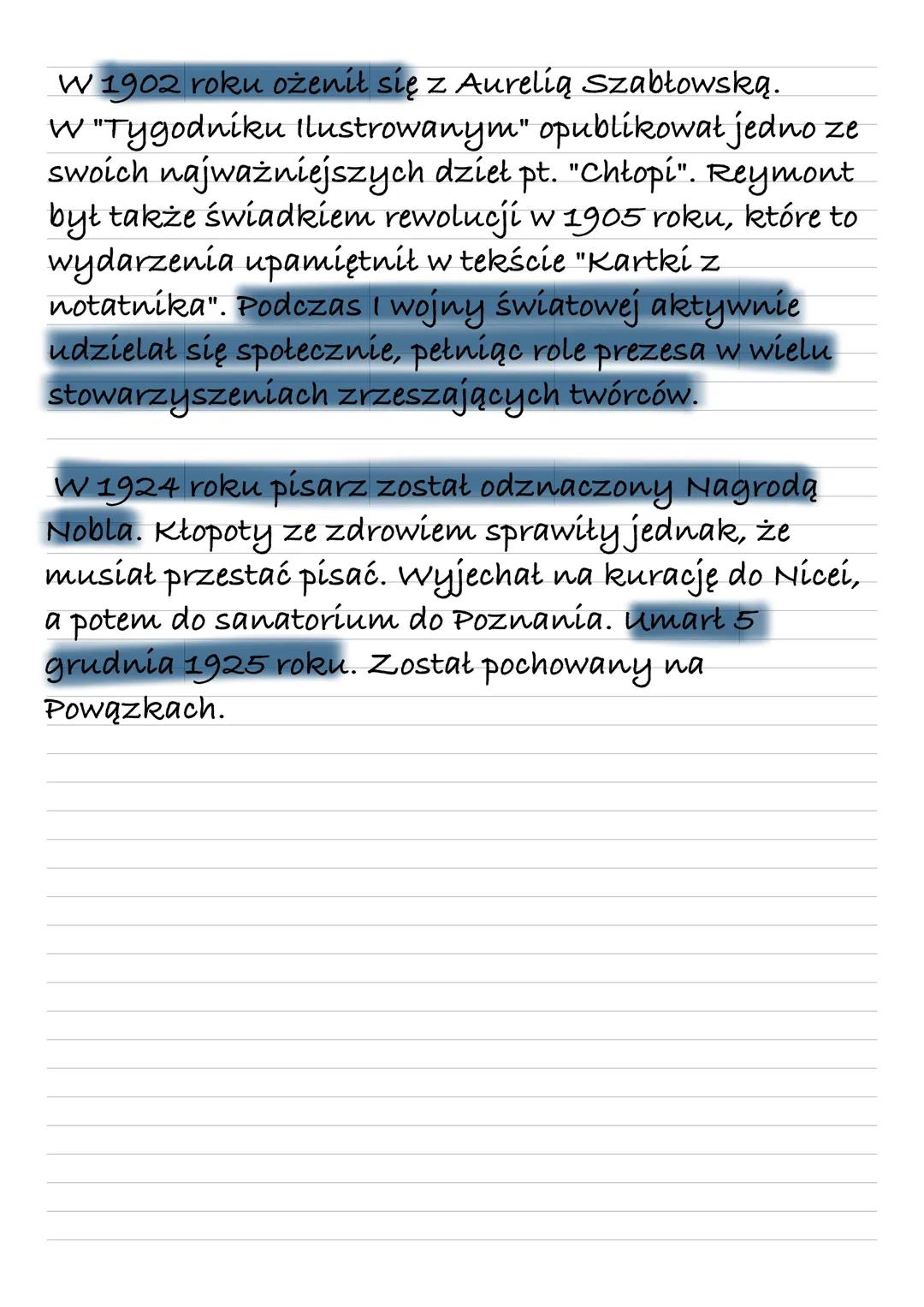 WŁADYSŁAW STANISŁAW
REYMONT
biografia
Władysław Stanisław Reymont
urodził się w 7 maja 1867 roku
w Kobielach Wielkich, wsi koło
Radomska.
Je