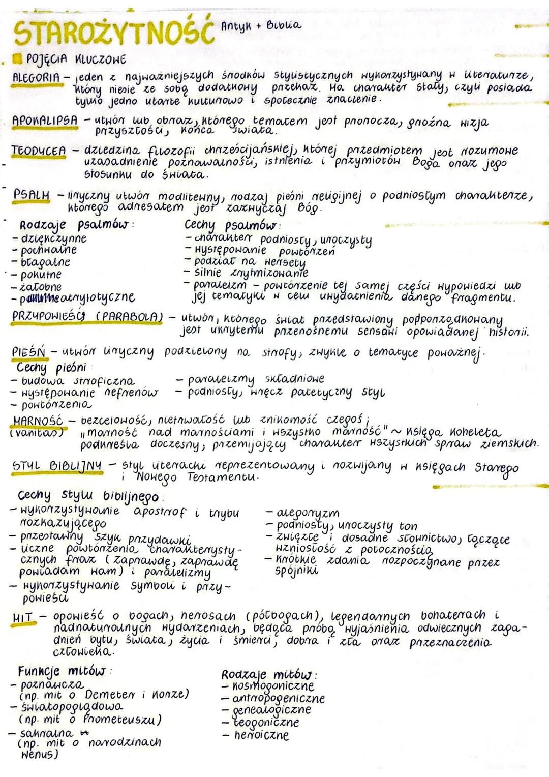 STAROŻYTNOŚĆ Antyk + Biblia
POJĘCIA KLUCZOWE
ALEGORIA - jeden z najważniejszych środków stylistycznych wykorzystywany w literaturze,
który n