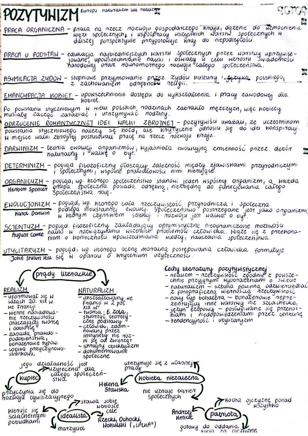 ## POZYTYWIZM
Europa, naturalizm w nauce
**PRACA ORGANICZNA** - praca na rzecz rozwoju gospodarczego kraju, dążenie do homogenizowania
więz