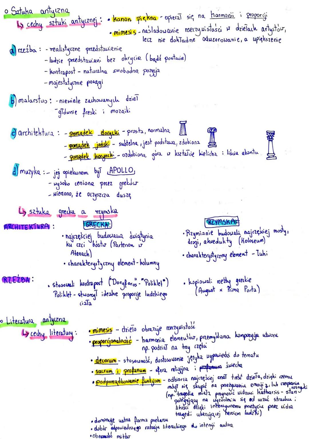 • Satuka antyczna
> cechy sztuki antycznej:
• kanon piękna - opierał się na harmonii i proporcji
• mimesis-naśladowanie rzeczywistości w dzi