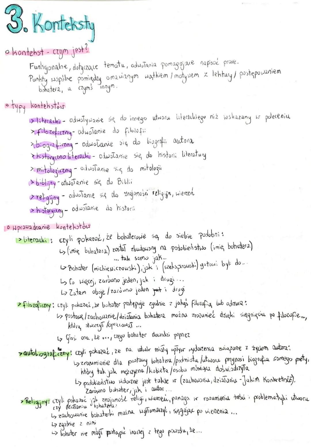 3. Konteksty
• kontekst - czym jest?
Funsyonalne, dotyczące tematu, odwołania pomagajene napisać praxe.
Punhty isspólne pomiędzy omawianym w