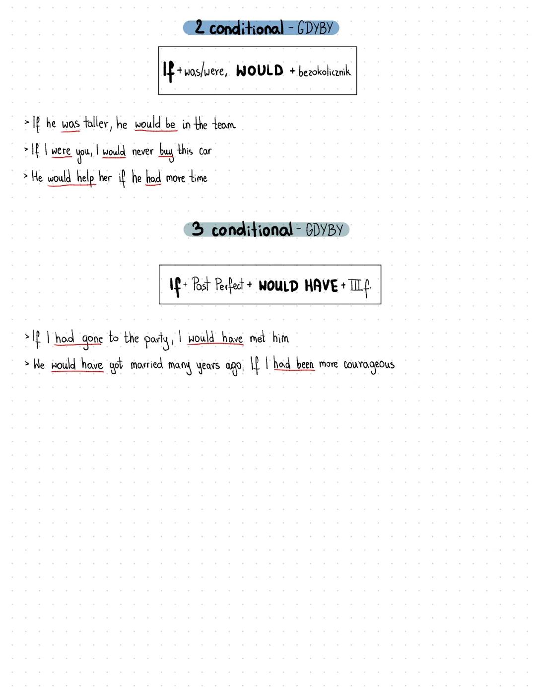 -if-jeśli
> when-kiedy
>unless-chyba że
CONDITIONALS
okres warunkowy
prawdopodobieństwo
czas
O conditional
100%
dowolny
1st conditional
7%-5