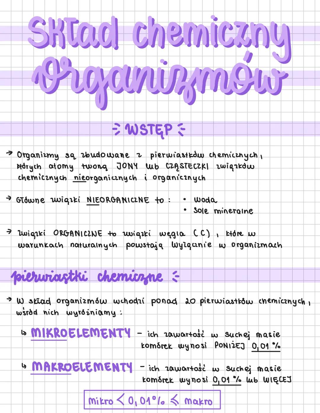 --- OCR Start ---
Skład chemiczny
Organizmów
WSTĘP
→ Organizmy są zbudowane z pierwiastkdw chemicznych,
kórych atomy twong JONY Wb CZĄSTECZK