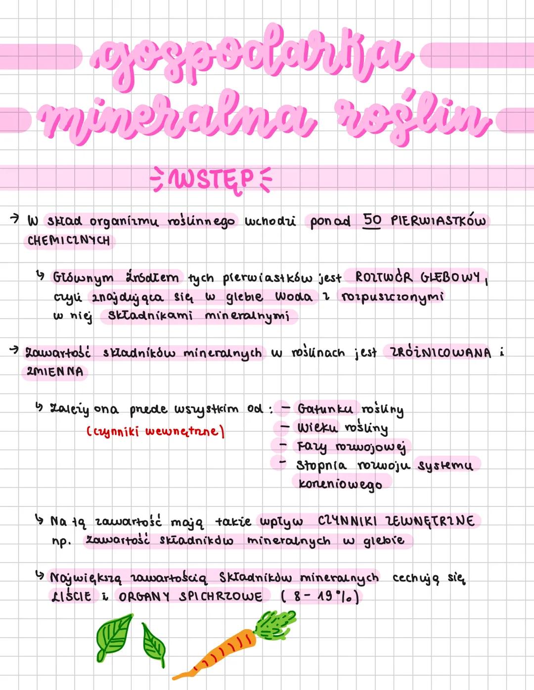 --- OCR Start ---
gospodarja
mineralna roślin
WSTĘP
→ W skład organizmu roślinnego wchodzi ponad 50 PIERWIASTKÓW
CHEMICZNYCH
↳ Głównym źrsdt