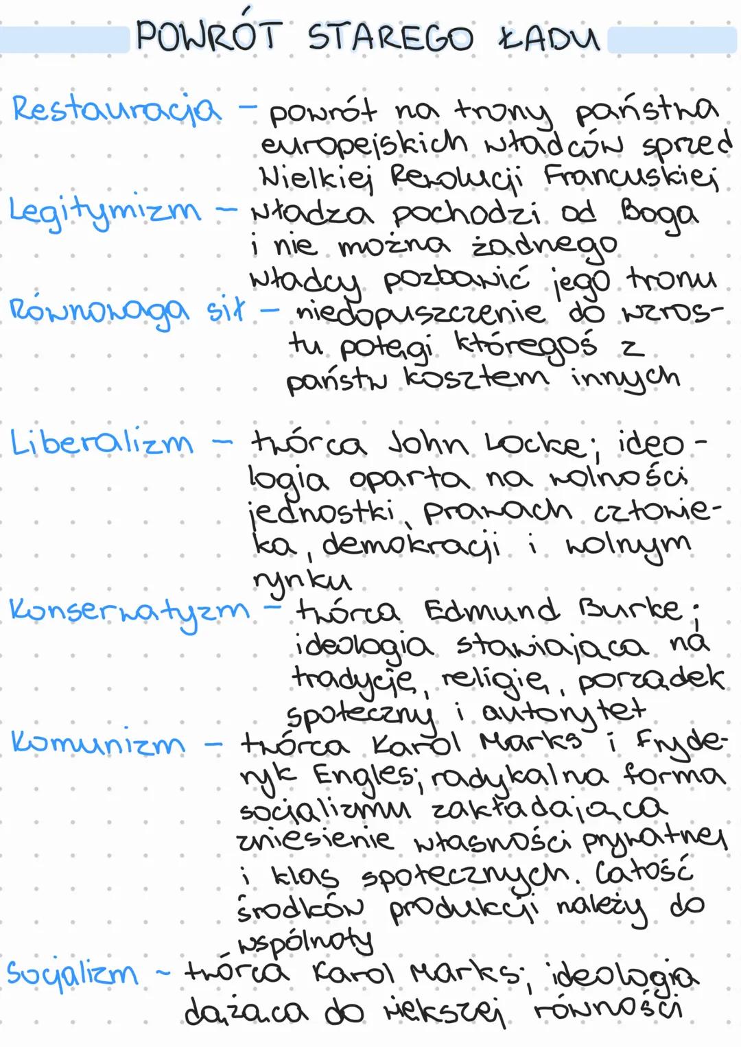 POWRÓT STAREGO ŁADU
Restauracja - powrót na trony państra
europejskich władców sprzed
Wielkiej Resolucji Francuskiej
Legitymizm - Nładza poc