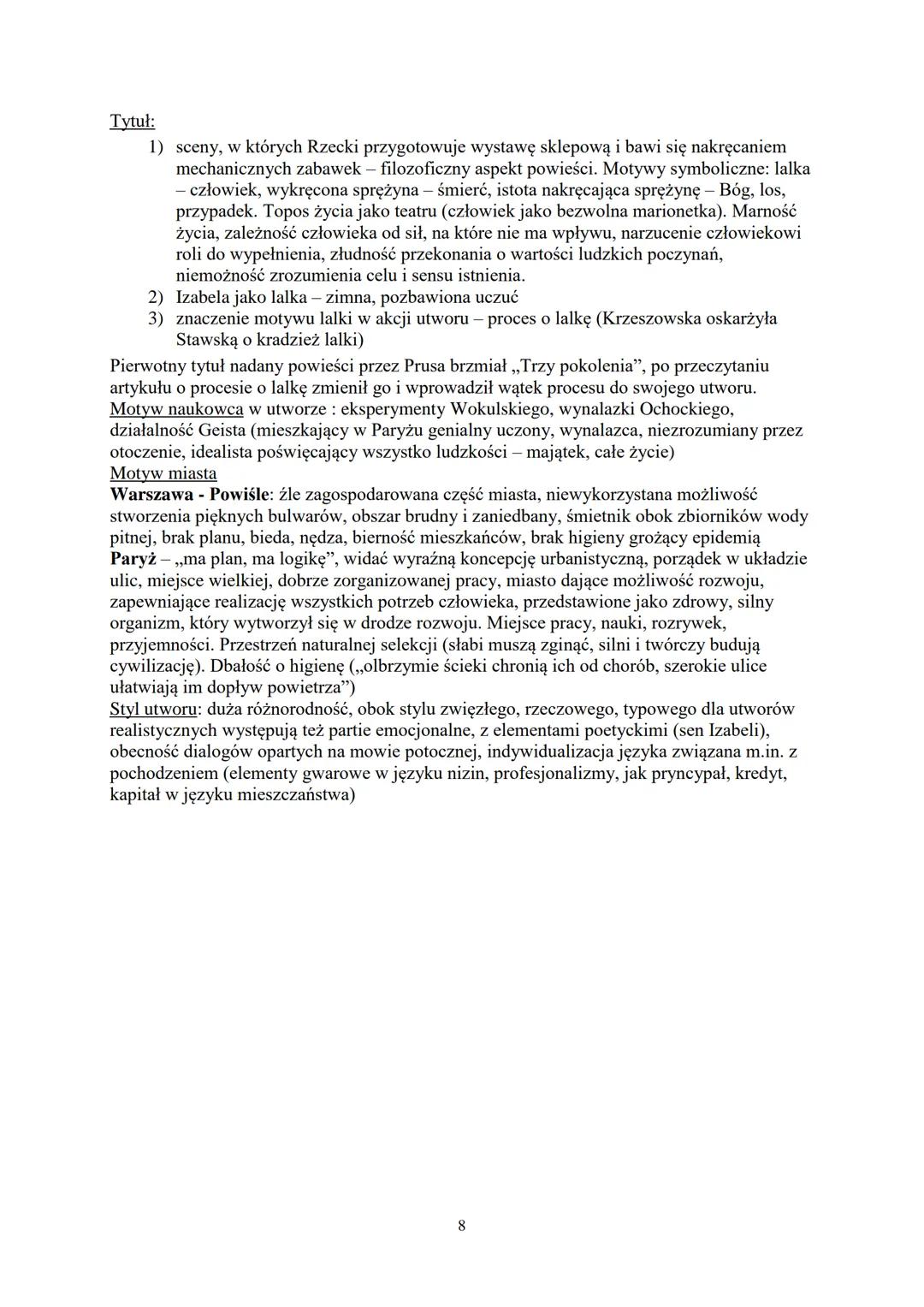 BOLESŁAW PRUS
„Lalka" (pierwodruk w odcinkach w piśmie Kurier Codzienny, wydanie książkowe
1890)
Czas akcji
akcja właściwa - Warszawa końca