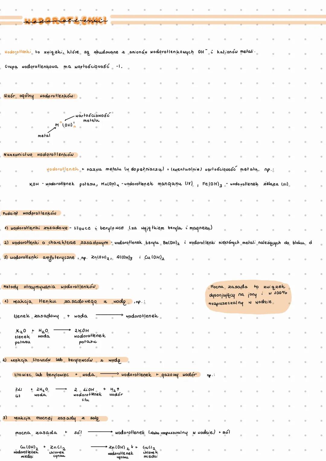 --- OCR Start ---
Hodorollanki to związki, które są zbudowane z anionów wodoratlenkowych OH i kationów metali
Grupa wodorotlenkowa ma wartoś