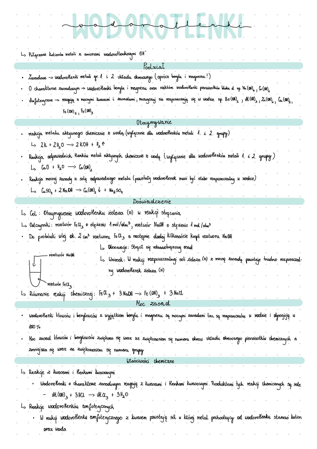 --- OCR Start ---
Losanallenli
L> Połączenie kationów metali x anionami wodovotlenkowymi OH
Poolział
Zasadowe -> wodovolenki metali gr. 1 i