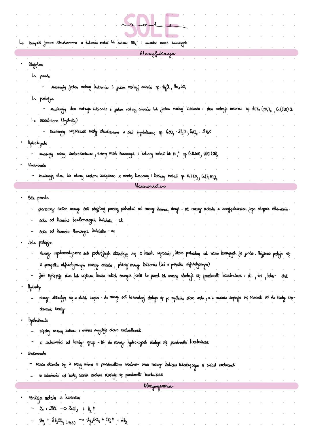 Ls Związki jonowe zbudowane z kationów metali lub kationów $NH_4^+$ i anionów reszt kwasowych
Klasyfikacja
* Obojętne
* L> proste
