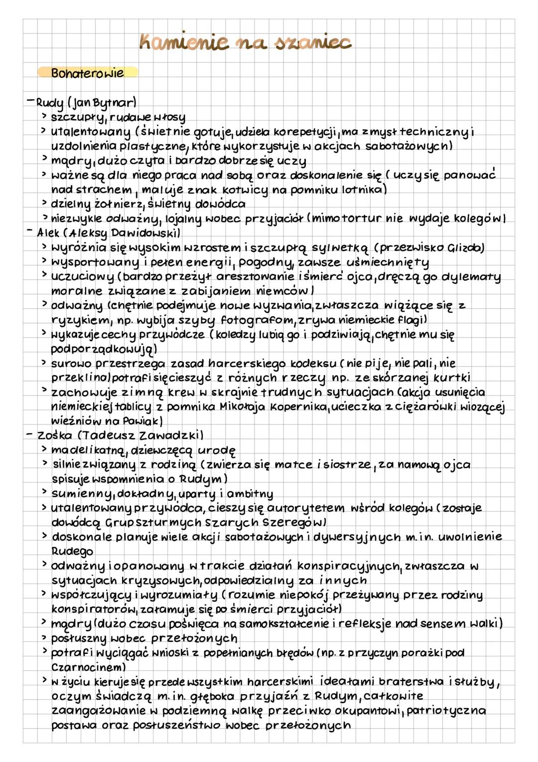 Bohaterowie
-Rudy (Jan Bytnar)
Kamienie na szaniec
> szczupły, rudawe włosy
> utalentowany (świetnie gotuje, udziela korepetycji, ma zmysł t