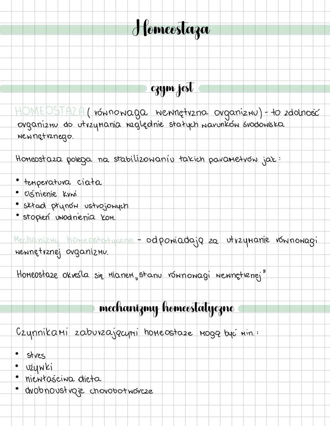--- OCR Start ---
Homeostaza
czym jest
HOMEOSTAZA (równowaga wewnętrzna organizmu) - to zdolność
organizmu do utrzymania względnie stałych w