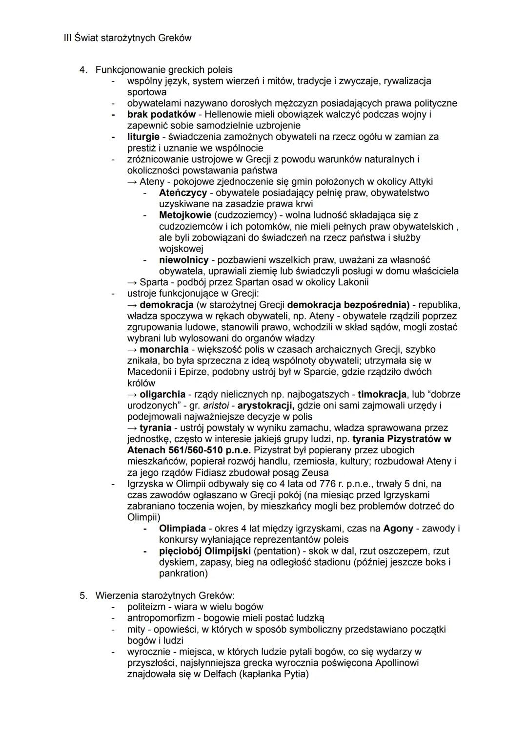 III Świat starożytnych Greków
GRECJA
1) porównuje organizację społeczeństw Aten i Sparty oraz ustroje greckich poleis;
2) charakteryzuje kul