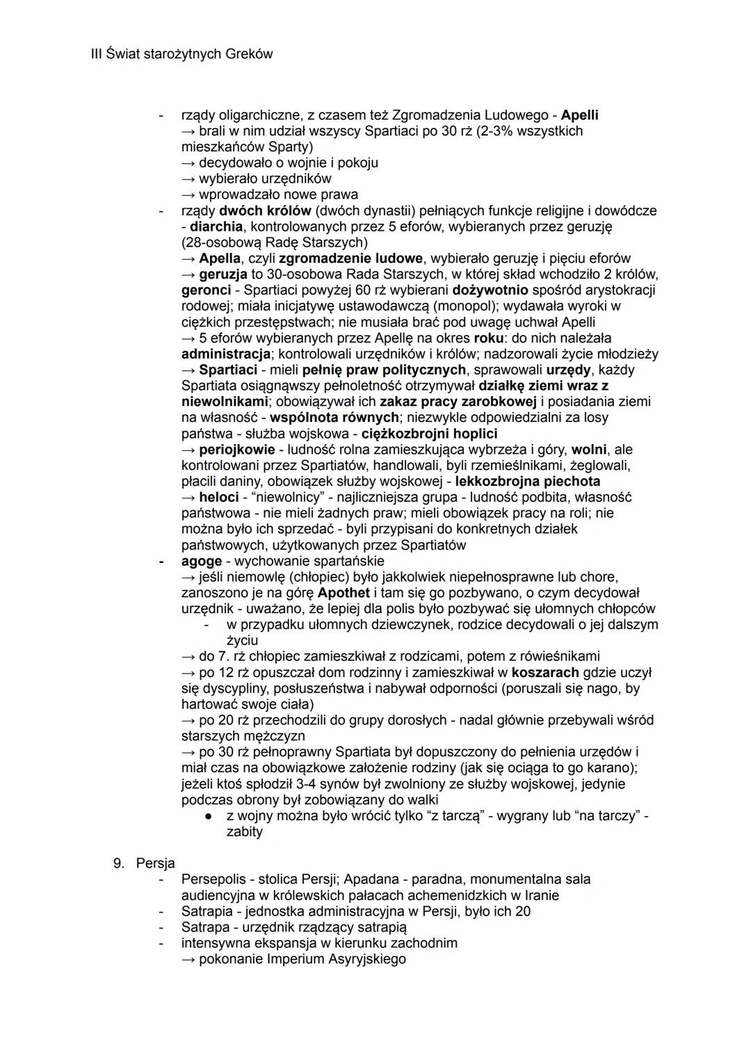 III Świat starożytnych Greków
GRECJA
1) porównuje organizację społeczeństw Aten i Sparty oraz ustroje greckich poleis;
2) charakteryzuje kul