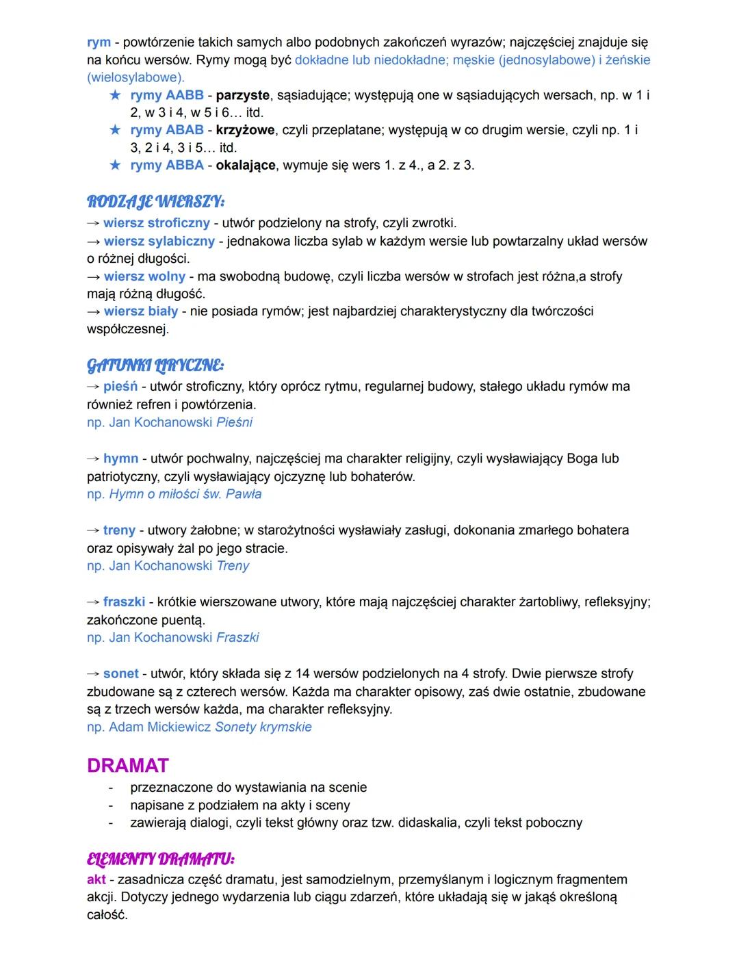 Rodzaje i gatunki literackie
EPIKA
LIRYKA
DRAMAT
kto mówi?
narrator
podmiot liryczny
bohater(owie)
najważniejsze:
wydarzenia
uczucia/przeży