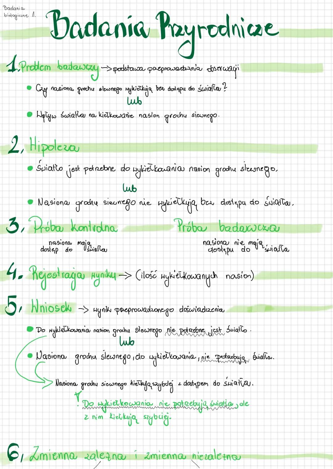 Badania
biologiczne 1.
Badania Przyrodnicze
1. Problem badawczy →podstawa przeprowadzania obserwacji
• Czy nasiona grochu siewnego kiełkują