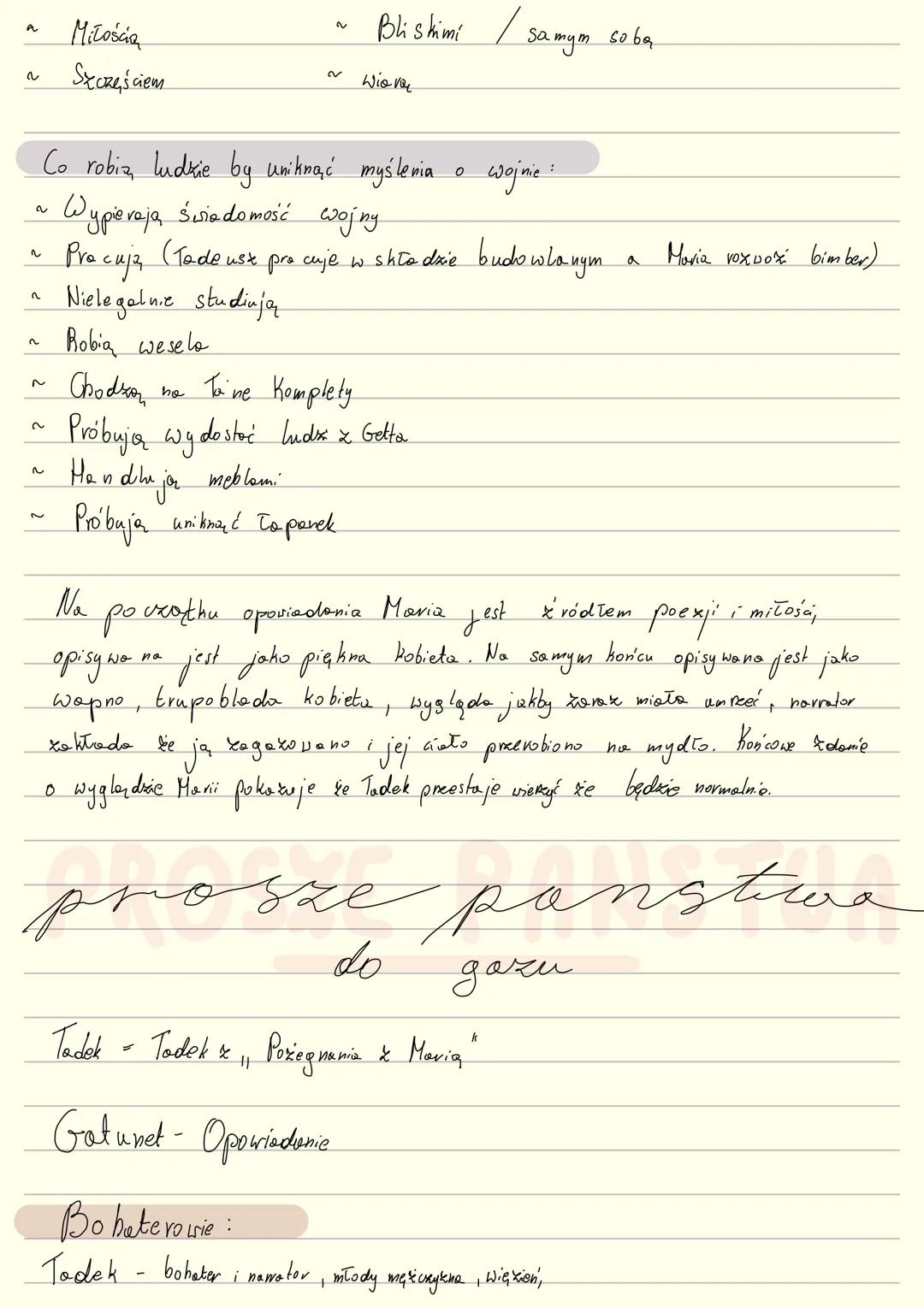 --- OCR Start ---
poregnance
Maria
Narrator Todek + Tadeusz Borowski
Gatunek: Opowiadanie
Tryptyk wojenny.
Miłość
Portą ka
Utrota
(losy głó