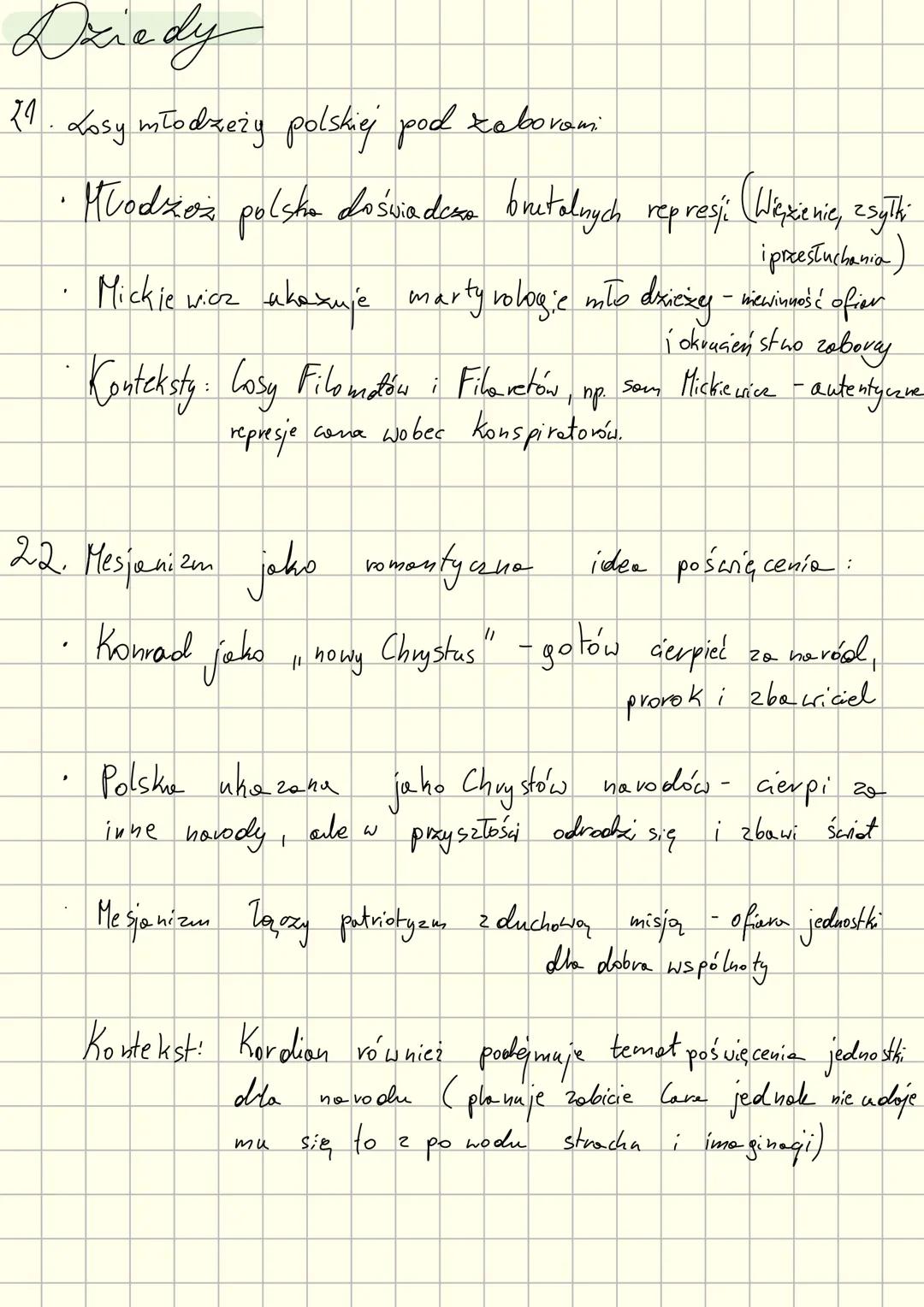 --- OCR Start ---
Dziedy
21. Losy młodzieży polskiej pod zaborami
•Młodzież polska doświadcza brutalnych represji (Wexienie, zsyłki
i przes