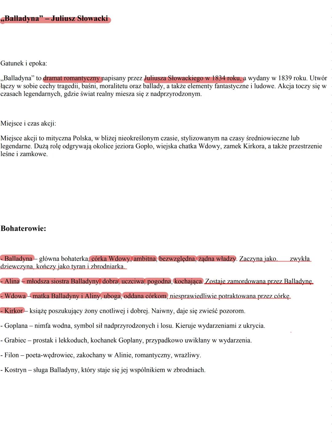 „Balladyna" - Juliusz Słowacki
Gatunek i epoka:
„Balladyna" to dramat romantyczny napisany przez Juliusza Słowackiego w 1834 roku, a wydany