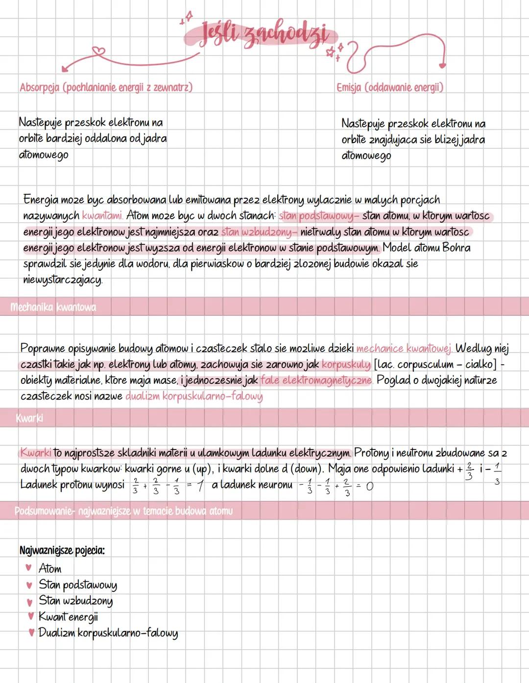 Budowa atomu
1 Budowa wewnetrzna atomu
2 Model atomu Bohra- absorpcja i emisja
3 Mechanika kwantowa
4 Kwarki
5 Podsumowanie- najwazniejsze