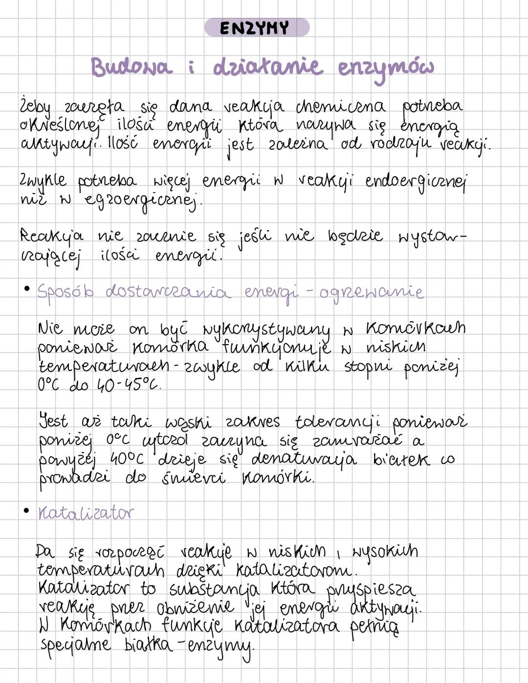 ## ENZYMY
## Budowa i działanie enzymów
Żeby zauręła się dana reakcja chemiczna potrzeba
okreslonej ilości energii, która nazywa się energ