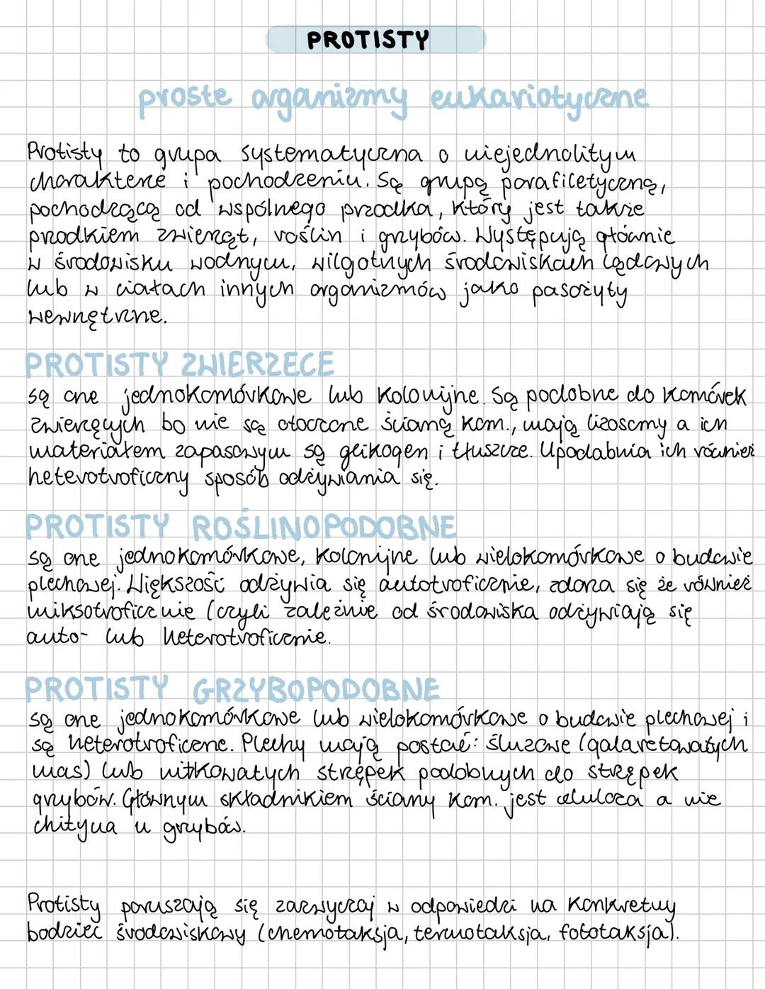 PROTISTY
proste organizmy eukariotyczne
Protisty to grupa systematyczna o niejednolitym
charaktere i pochodzeniu. Są grupą parafiletyczną,
p