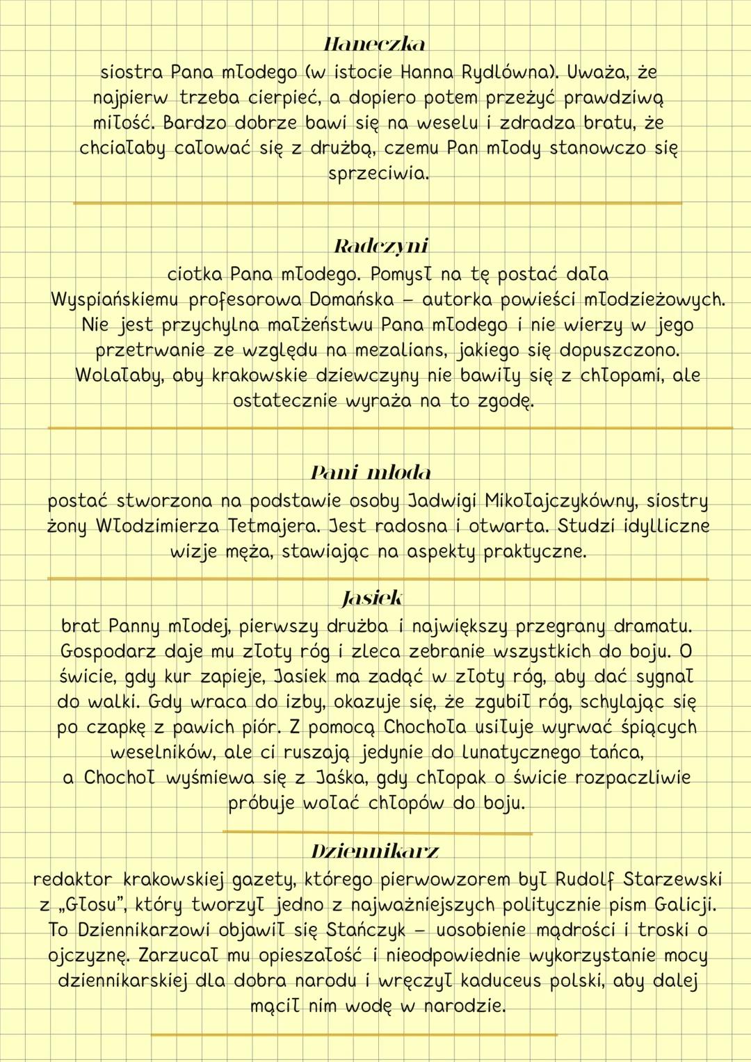 WESELE
STANISŁAW WYSPIAŃSKI
STRESZCZENIE KRÓTKIE
TOM 1
W pierwszym akcie Wyspiański pokazuje kolorowe wesele wiejskie i liczne
dialogi prowa