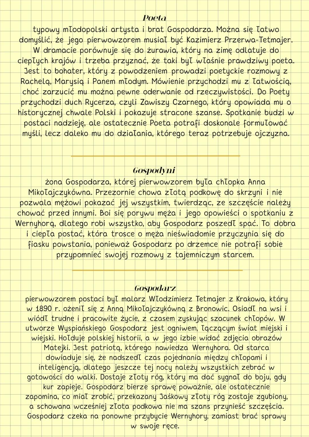 WESELE
STANISŁAW WYSPIAŃSKI
STRESZCZENIE KRÓTKIE
TOM 1
W pierwszym akcie Wyspiański pokazuje kolorowe wesele wiejskie i liczne
dialogi prowa
