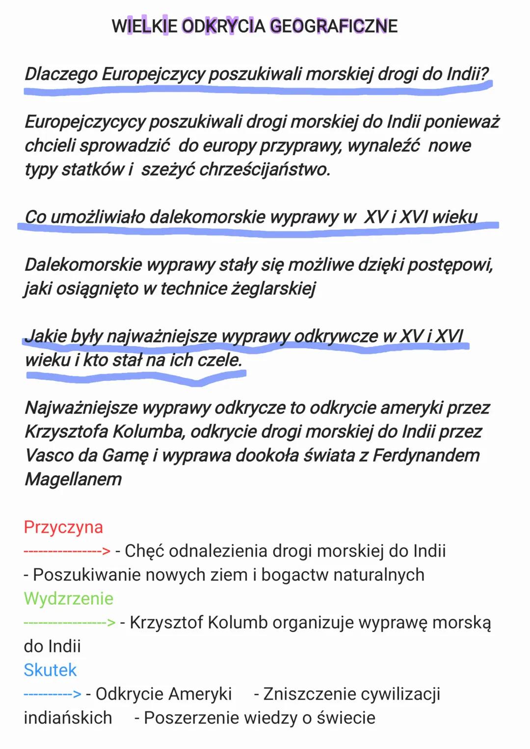 WIELKIE ODKRYCIA GEOGRAFICZNE
Dlaczego Europejczycy poszukiwali morskiej drogi do Indii?
Europejczycycy poszukiwali drogi morskiej do Indii